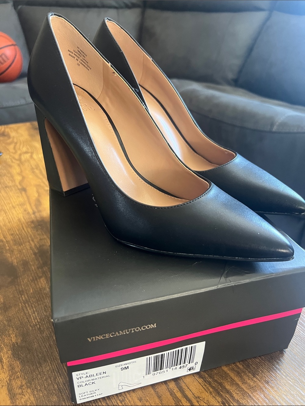 Vince Camuto Black Pointed-Toe Block Heel Pumps